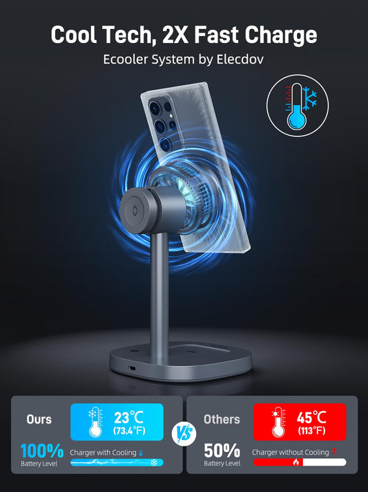 Elecdov 3-in-1 QI2 Magnetische Ladestation für Samsung