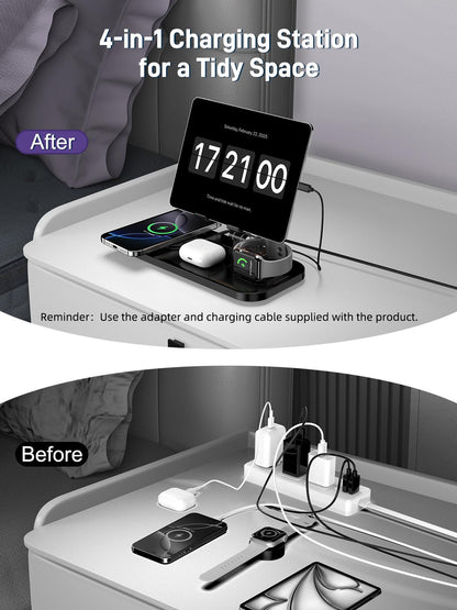 4-in-1-Ladestation für kabelloses Laden von Apple iPhone, Apple Watch, Ohrhörern, iPad und mehreren anderen Geräten 