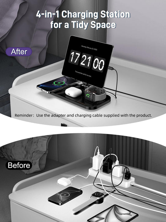 4-in-1-Ladestation für kabelloses Laden von Apple iPhone, Apple Watch, Ohrhörern, iPad und mehreren anderen Geräten 