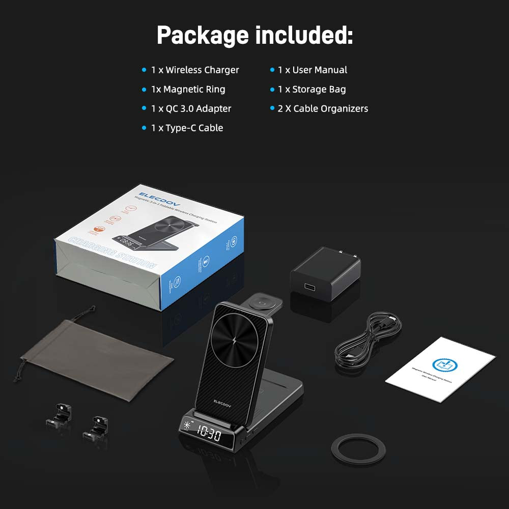Elecdov CE19A-CF 3 In 1 Magnetic Charging Station for Apple,Includes Charger Plug
