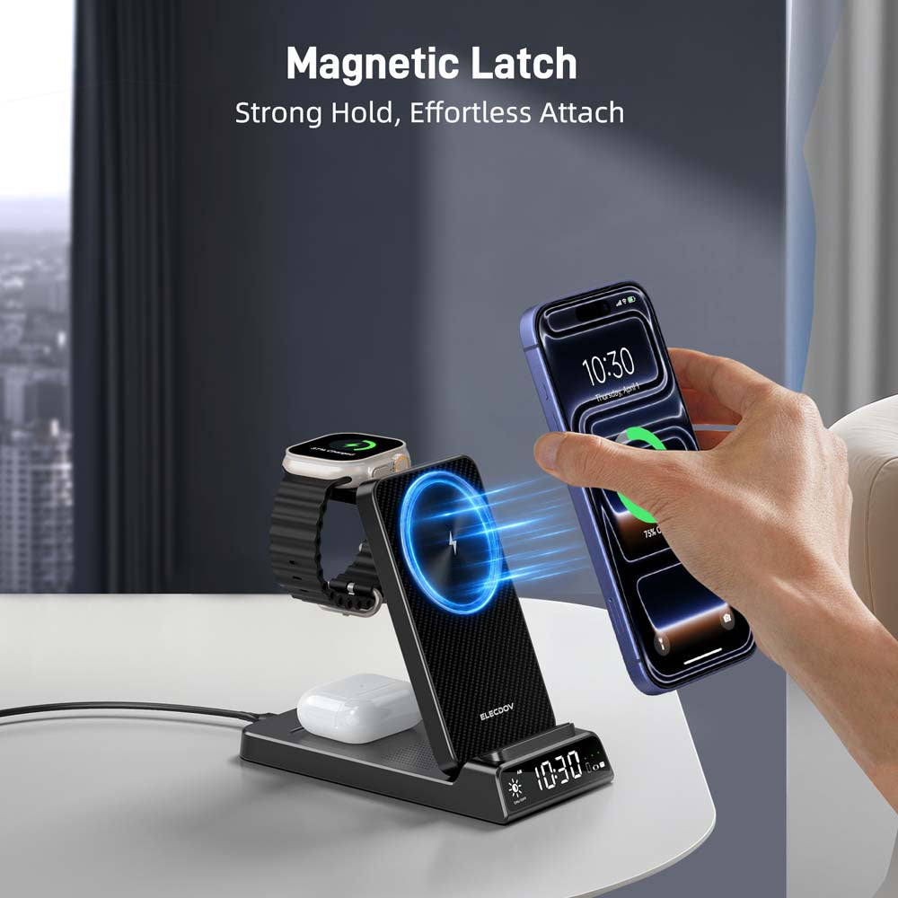 Elecdov CE19A-CF 3 In 1 Magnetic Charging Station for Apple,Includes Charger Plug