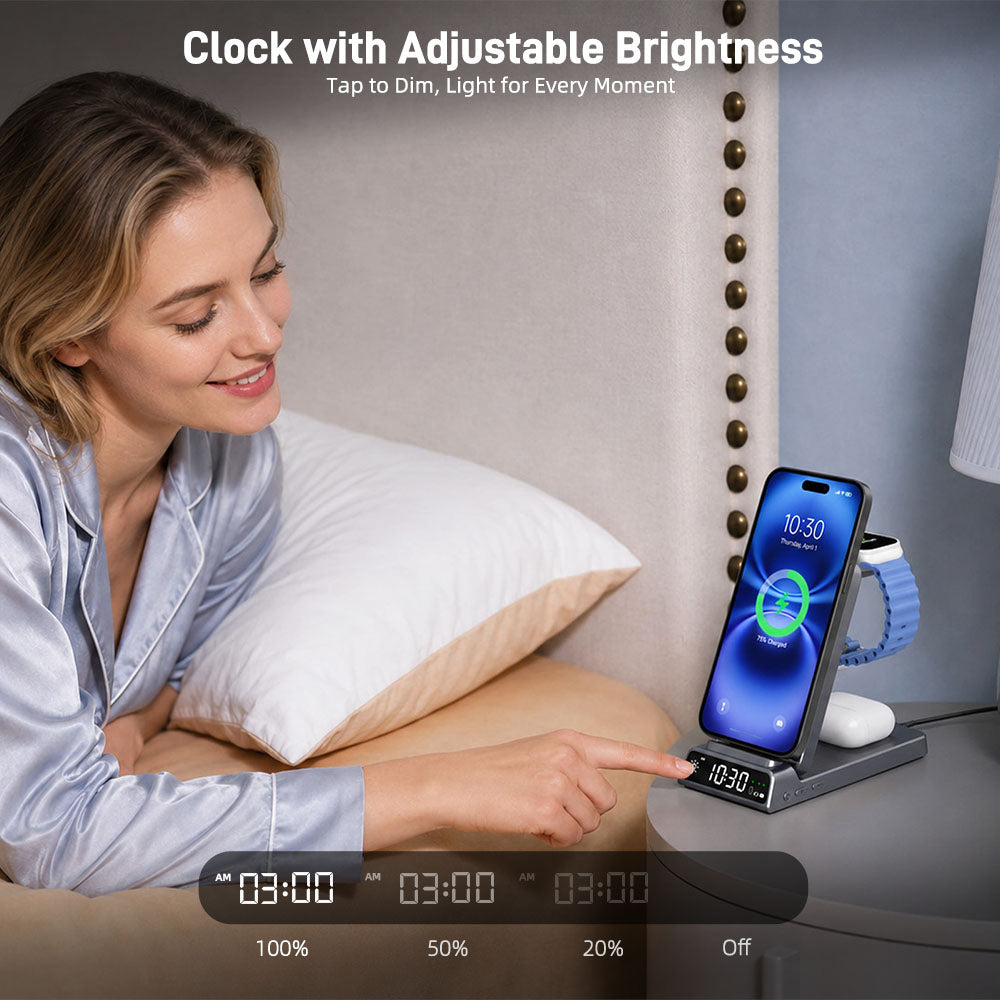 Elecdov CE19A 3 In 1 Magnetic Charging-Clock with Adjustable Brightness