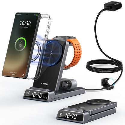 Magnetic Wireless Charger for Samsung, 3 in 1 Android Charging Station for Samsung Galaxy S26 Ultra/S25 Ultra/Z Fold/Flip 7, Foldable Charger for Samsung Galaxy Watch Ultra/8/7/Galaxy Buds4 (Gray)