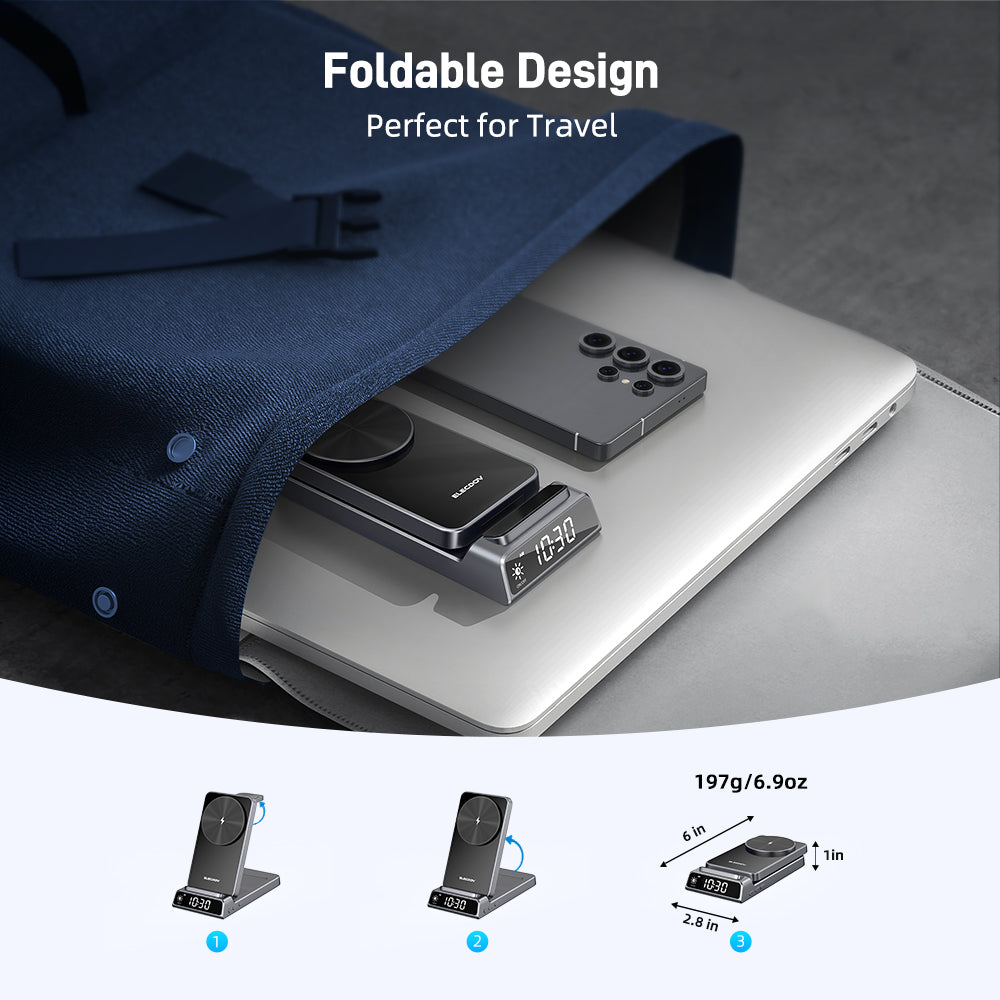 Magnetic Wireless Charger for Samsung, 3 in 1 Android Charging Station for Samsung Galaxy S26 Ultra/S25 Ultra/Z Fold/Flip 7, Foldable Charger for Samsung Galaxy Watch Ultra/8/7/Galaxy Buds4 (Gray)