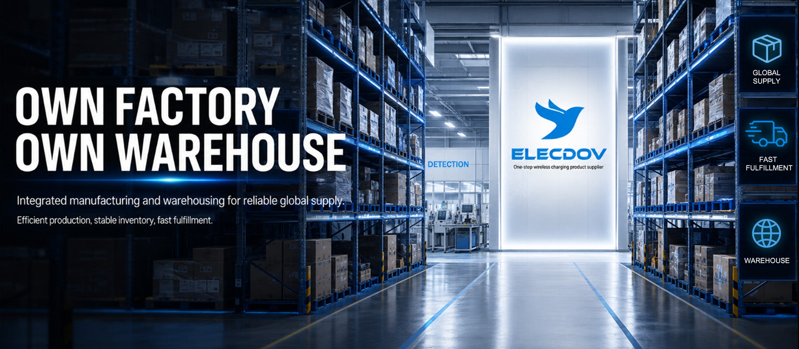 Video laden: Elecdov — Own Factory + Own Warehouse. Production &amp; Storage Integrated.✅ Efficient Production ✅ Ample Stock ✅ Fast FulfillmentQuality controlled from source, making global supply more stable and trustworthy.