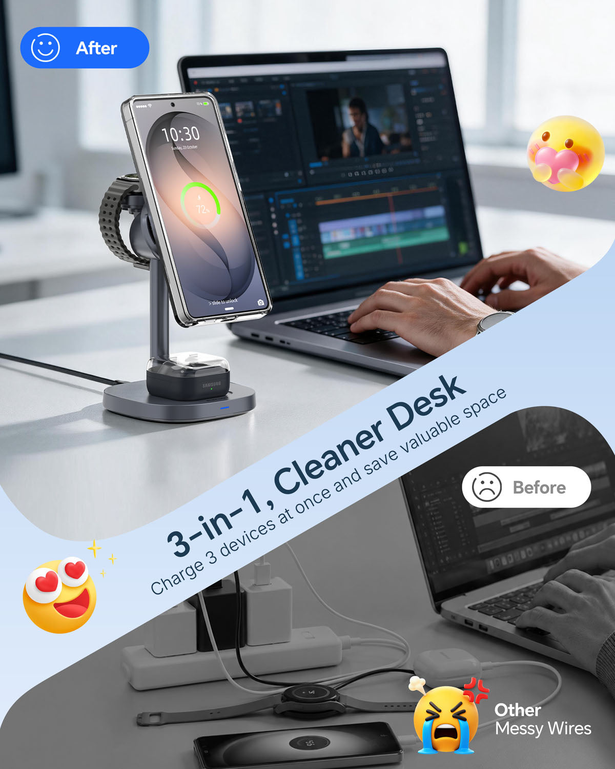 Elecdov W98S 3-in-1 Magnetische Ladestation für Samsung Qi2 zertifiziertes Ladegerät, inklusive Ladeadapter