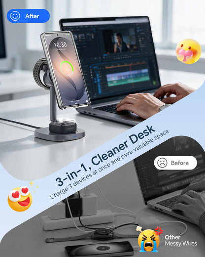 Elecdov W98S 3-in-1 Magnetische Ladestation für Samsung Qi2 zertifiziertes Ladegerät, inklusive Ladeadapter