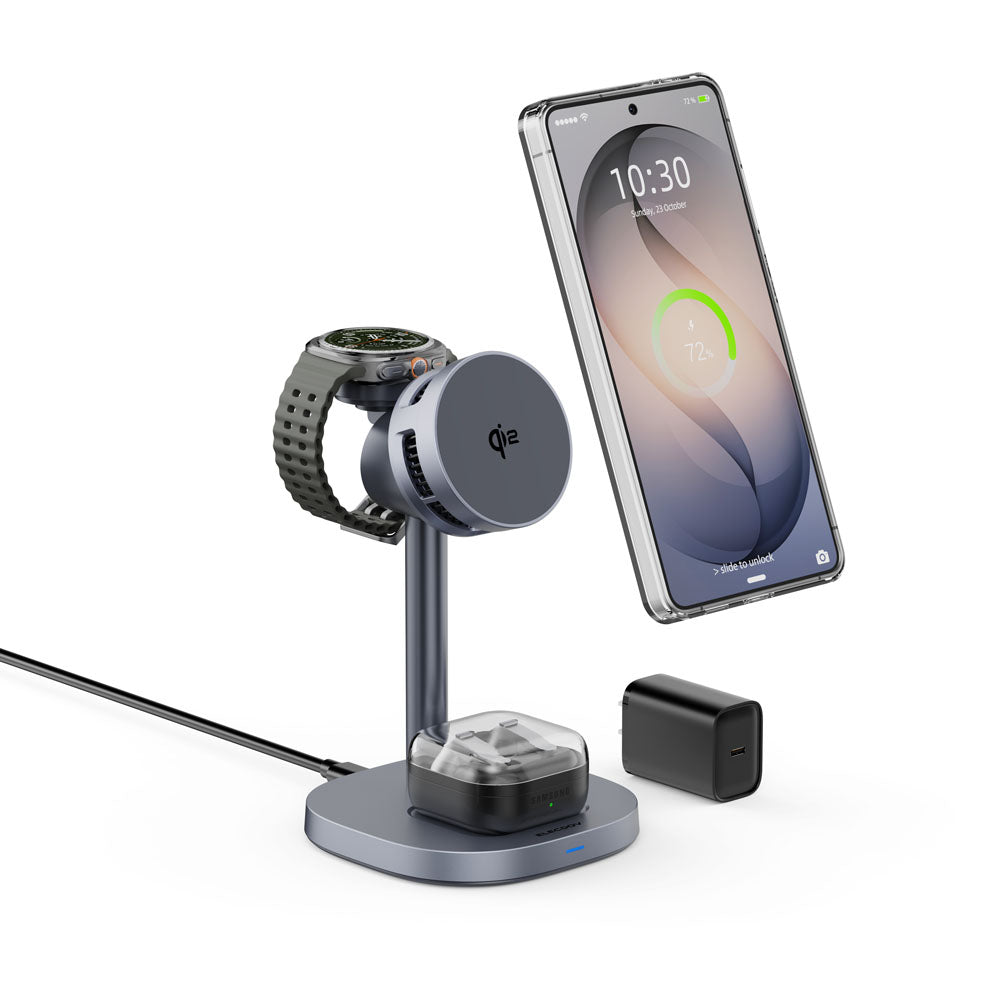 Elecdov W98S 3-in-1 Magnetische Ladestation für Samsung Qi2 zertifiziertes Ladegerät, inklusive Ladeadapter