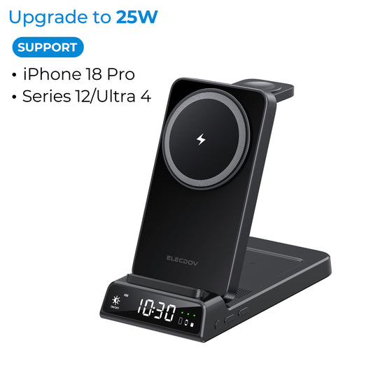 Elecdov CE19A 3-in-1 25W magnetische kabellose Ladestation für iPhone 18 Pro Max Ultra, Series 1-12, Ultra 4 & AirPods, Stecker enthalten