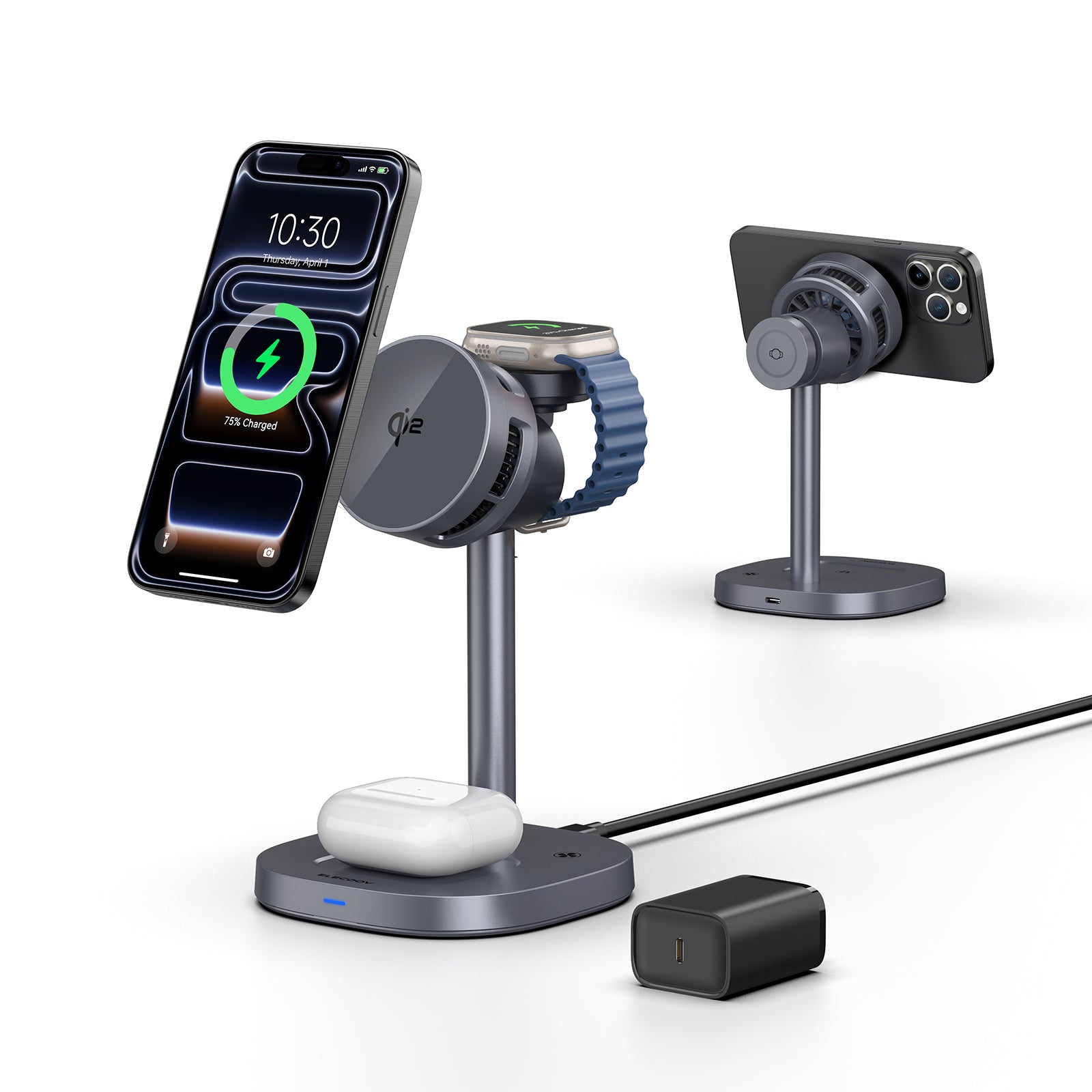 Elecdov W98A 3-in-1 magnetische Ladestation für Apple Qi2-zertifiziertes Ladegerät, inklusive Ladeadapter