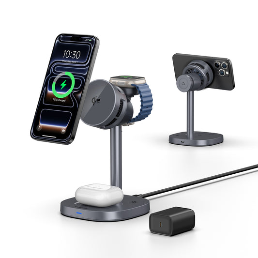 Elecdov W98A 3-in-1 magnetische Ladestation für Apple Qi2-zertifiziertes Ladegerät, inklusive Ladeadapter