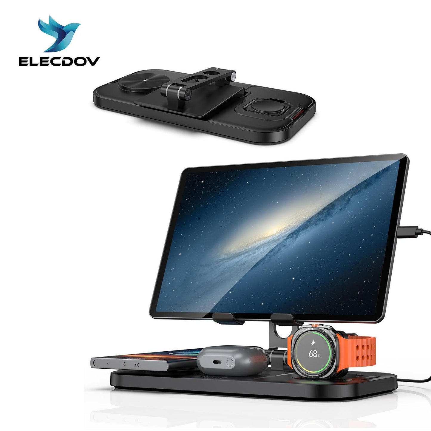 4-in-1-Ladestation für kabelloses Laden von Apple iPhone, Apple Watch, Ohrhörern, iPad und mehreren anderen Geräten 