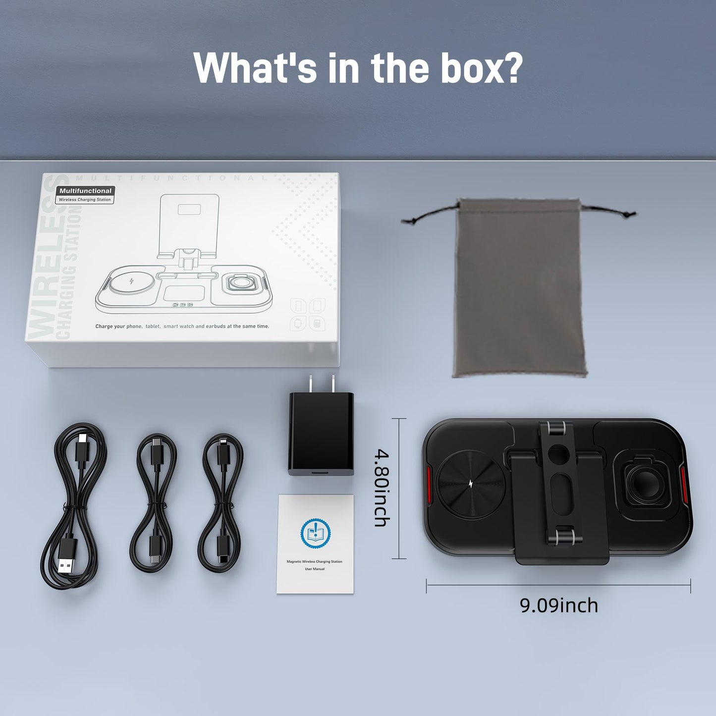 4-in-1-Ladestation für kabelloses Laden von Apple iPhone, Apple Watch, Ohrhörern, iPad und mehreren anderen Geräten 