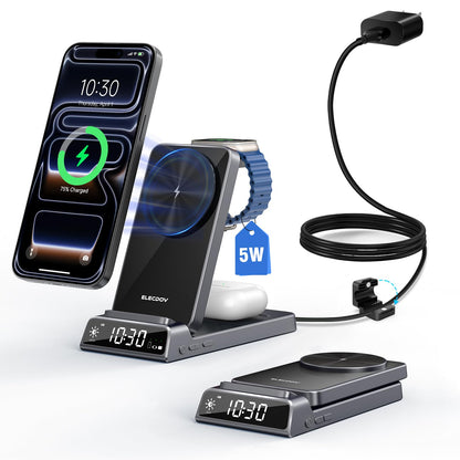 Elecdov Magnetische 3-in-1-Ladestation mit Uhr für Apple-Geräte 