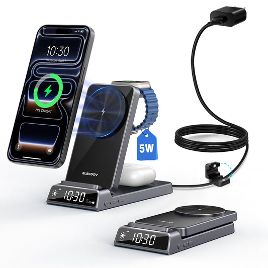 Elecdov Magnetische 3-in-1-Ladestation mit Uhr für Apple-Geräte 