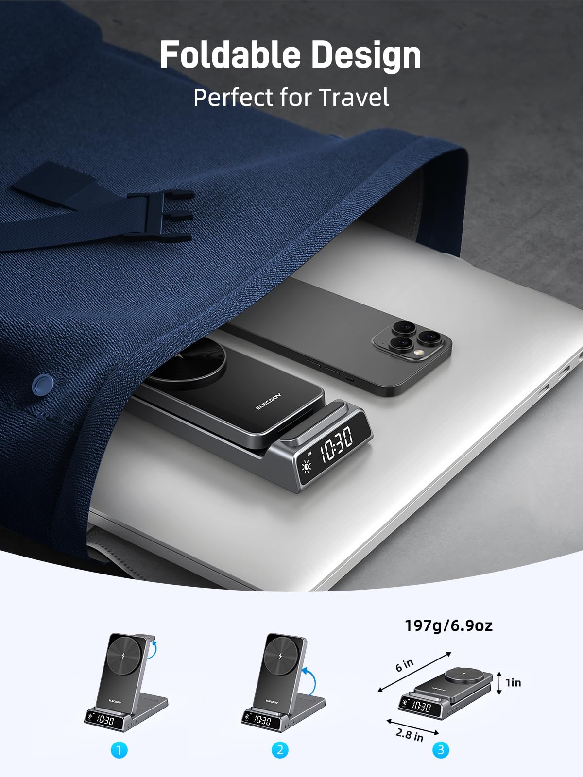Elecdov Magnetische 3-in-1-Ladestation mit Uhr für Apple-Geräte 