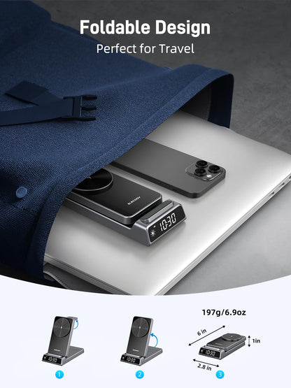 Elecdov Magnetische 3-in-1-Ladestation mit Uhr für Apple-Geräte 