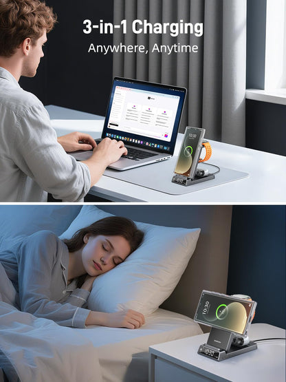 Elecdov 3-in-1 Magnetische Uhr mit kabellosem Ladegerät für Samsung 