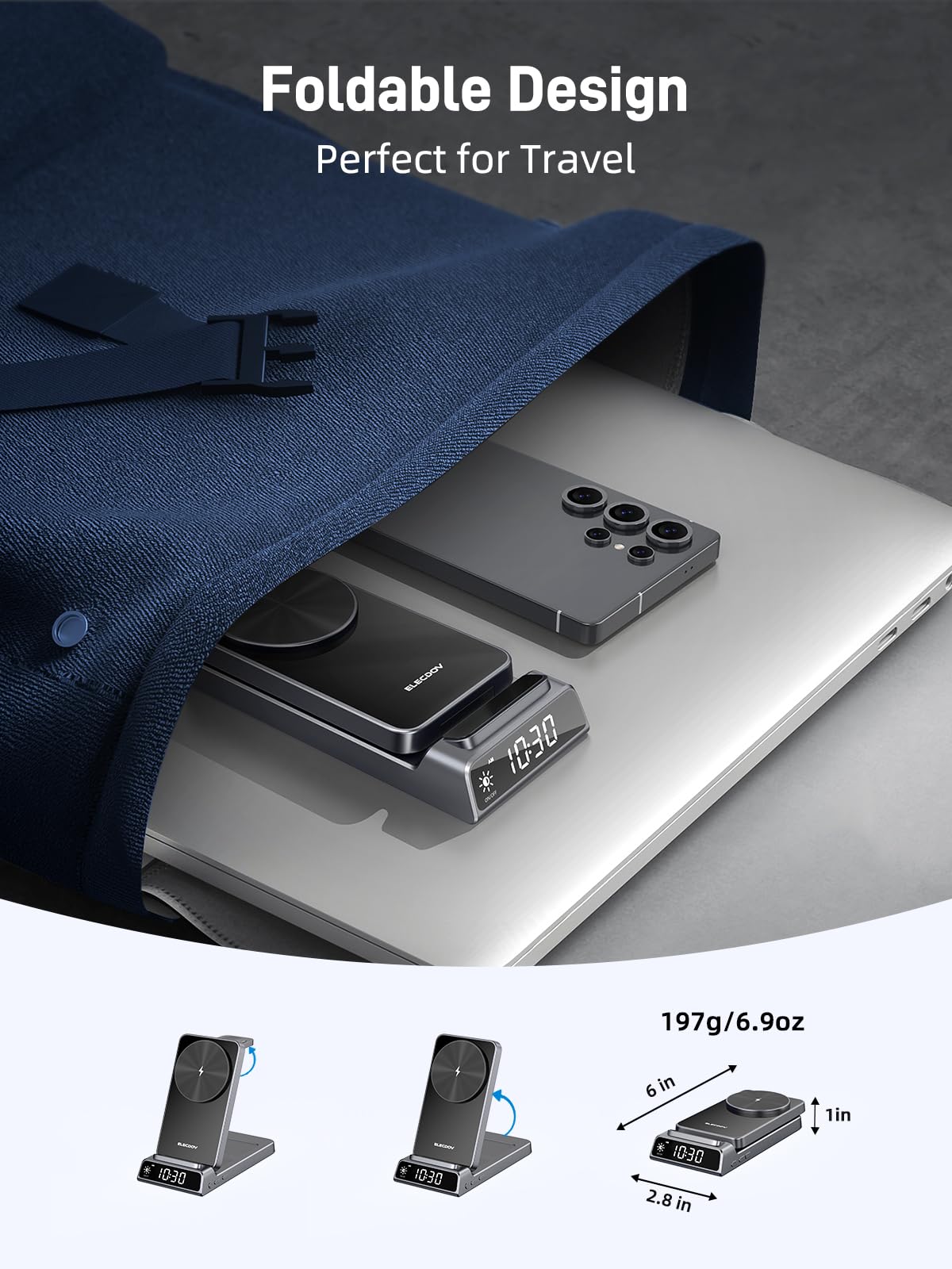 Elecdov 3-in-1 Magnetische Uhr mit kabellosem Ladegerät für Samsung 