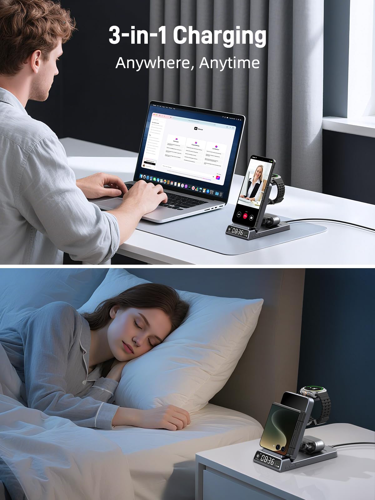 Elecdov 3-in-1-Wireless-Ladegerät für Samsung Galaxy Z Flip-Serie 