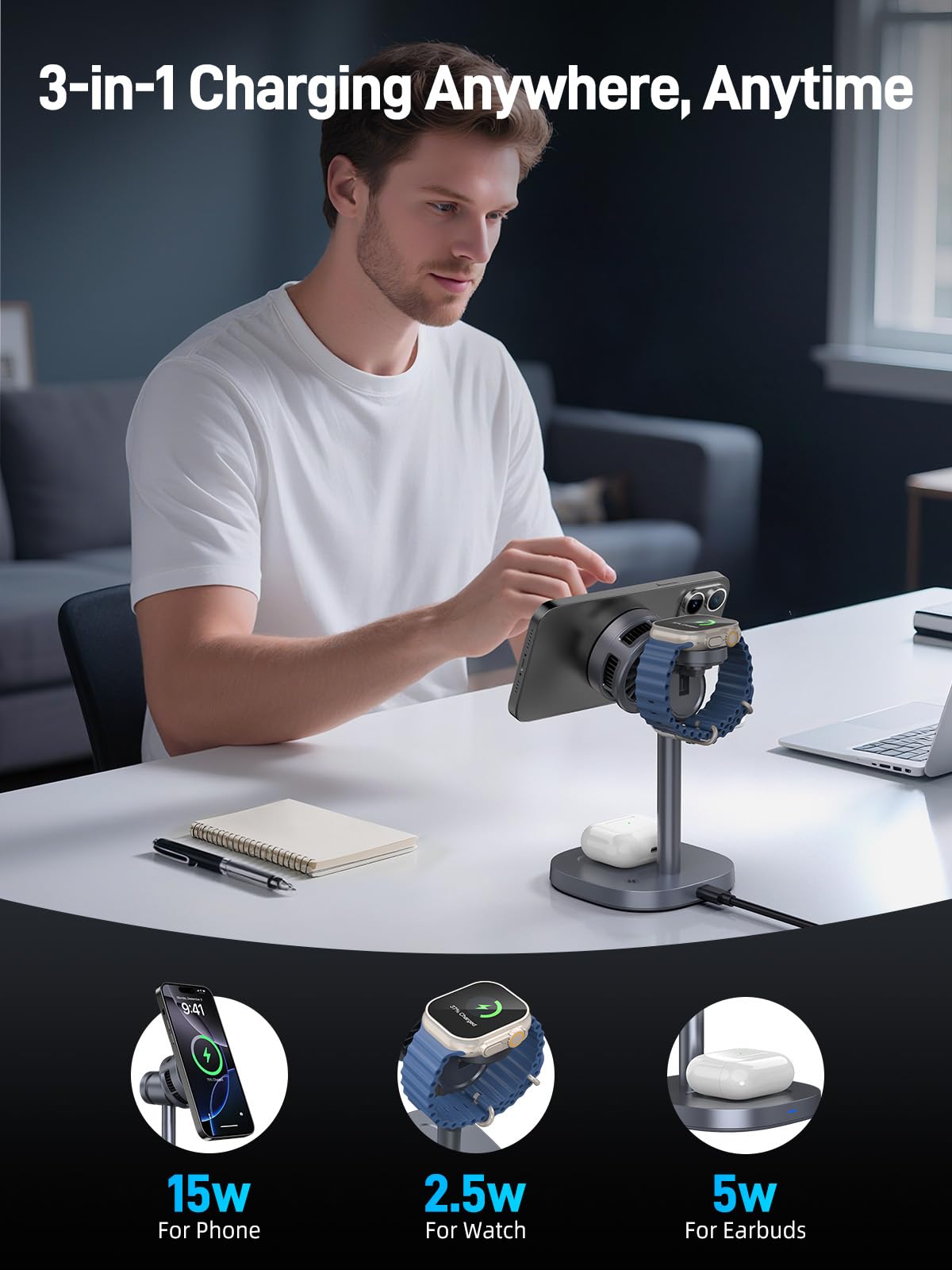 Elecdov Magnetische Qi2-Ladestation für Apple-Geräte 