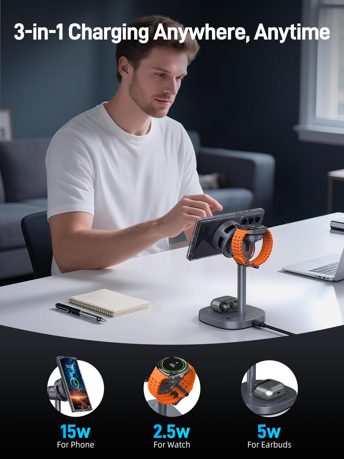 Elecdov 3-in-1 QI2 Magnetische Ladestation für Samsung 