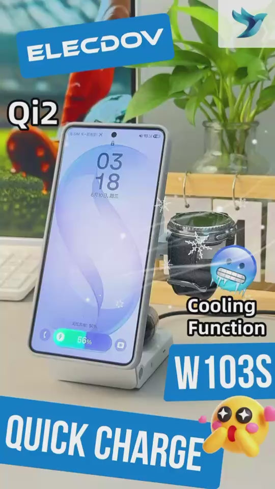Elecdov W103S 3-in-1 Magnetische Ladestation für Samsung Qi2 zertifiziertes Ladegerät, inklusive Ladeadapter