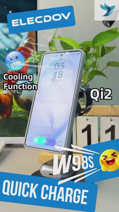 Elecdov W98S 3-in-1 Magnetische Ladestation für Samsung Qi2 zertifiziertes Ladegerät, inklusive Ladeadapter
